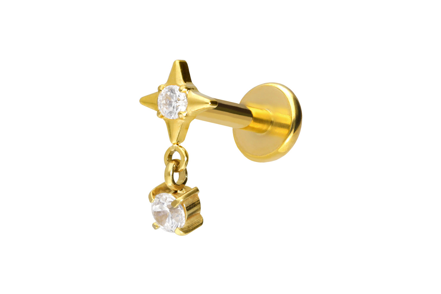 Titan Labret Piercing mit Push Fit STERN + KRISTALL